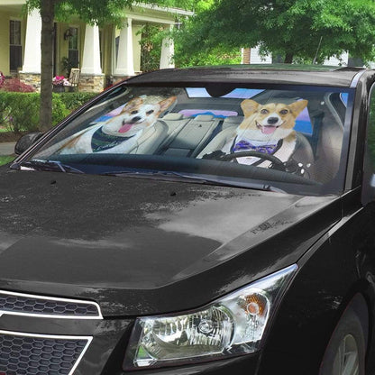 Gearhumans 3D Adorable Couple Pembroke Welsh Corgi Dogs Custom Car Auto Sunshade