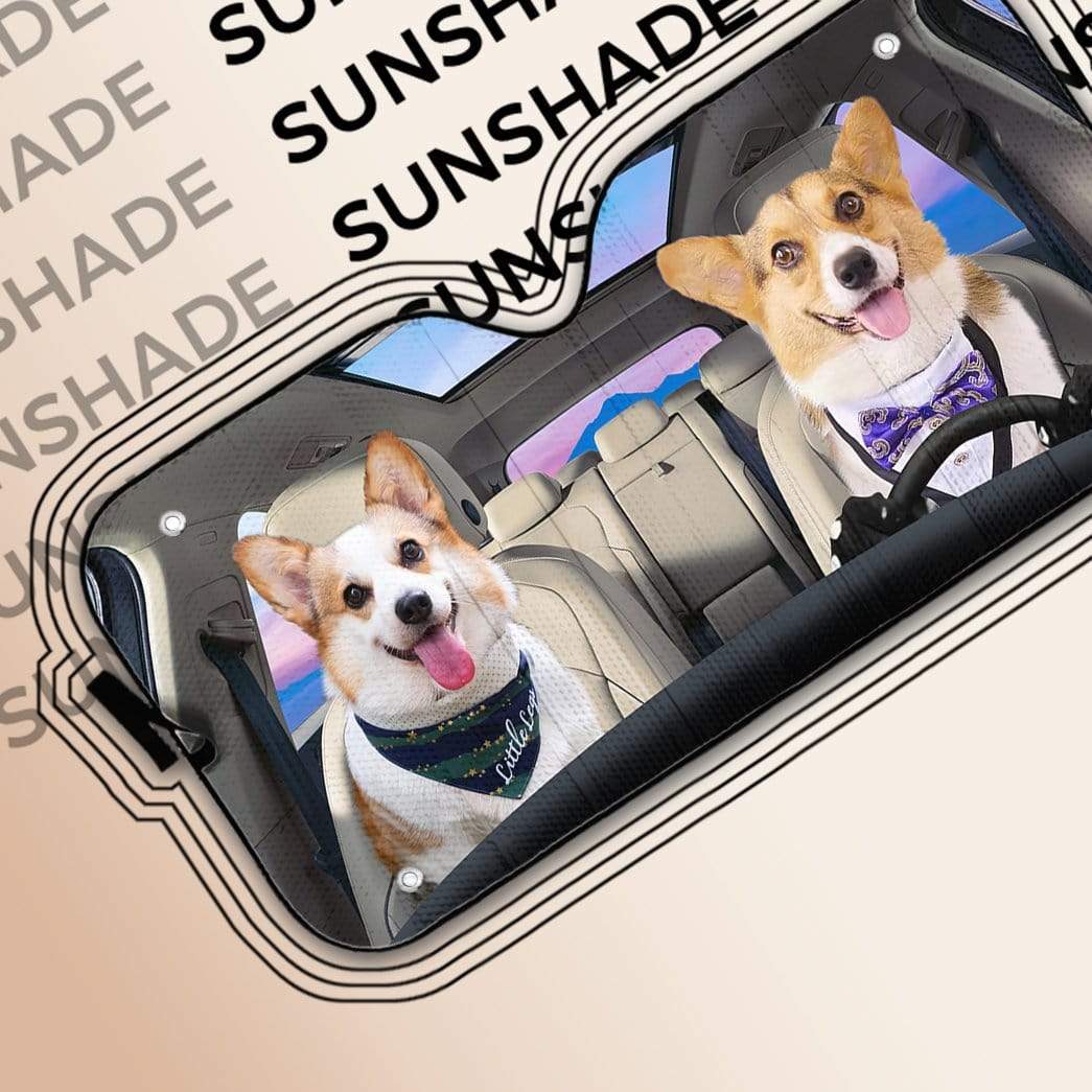 Gearhumans 3D Adorable Couple Pembroke Welsh Corgi Dogs Custom Car Auto Sunshade