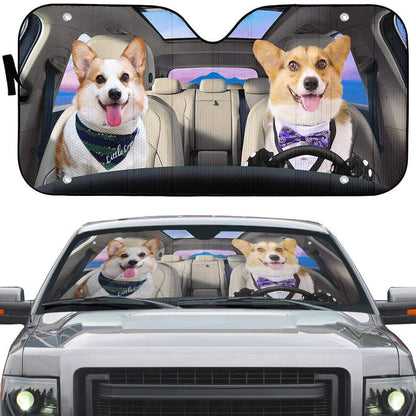 Gearhumans 3D Adorable Couple Pembroke Welsh Corgi Dogs Custom Car Auto Sunshade