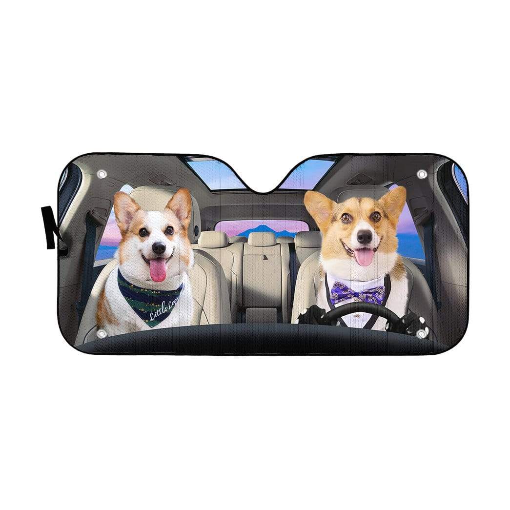 Gearhumans 3D Adorable Couple Pembroke Welsh Corgi Dogs Custom Car Auto Sunshade