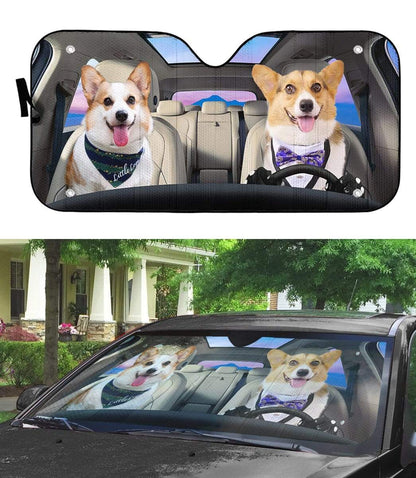 Gearhumans 3D Adorable Couple Pembroke Welsh Corgi Dogs Custom Car Auto Sunshade