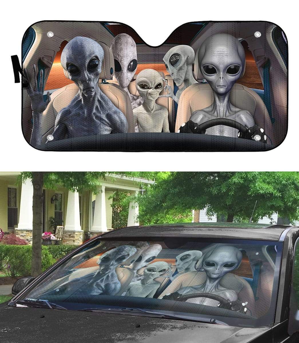 Gearhumans 3D Alien Family Custom Car Auto Sunshade
