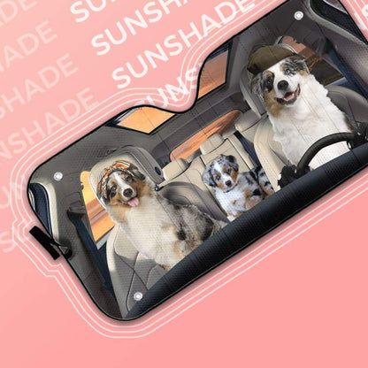 Gearhumans 3D Australian Shepherd Family Dogs Custom Car Auto Sunshade