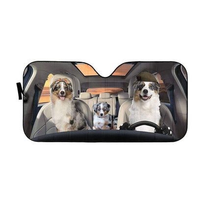 Gearhumans 3D Australian Shepherd Family Dogs Custom Car Auto Sunshade