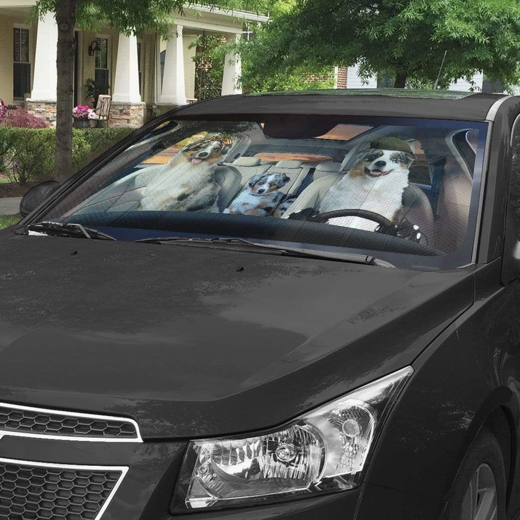 Gearhumans 3D Australian Shepherd Family Dogs Custom Car Auto Sunshade