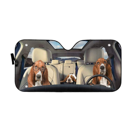 Gearhumans 3D Basset Hounds Custom Car Auto Sunshade