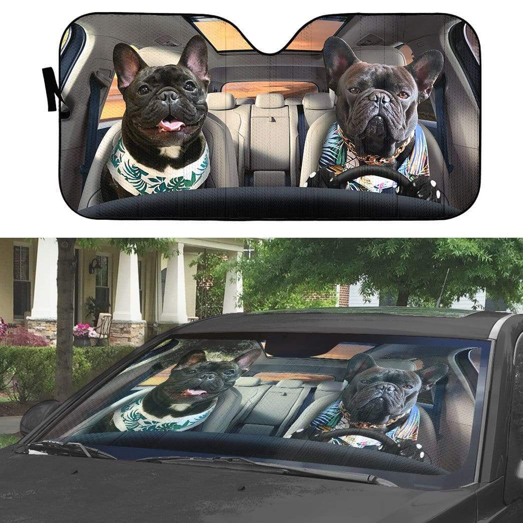 Gearhumans 3D Beach Family Bulldog Custom Car Auto Sunshade