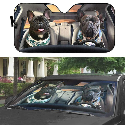 Gearhumans 3D Beach Family Bulldog Custom Car Auto Sunshade