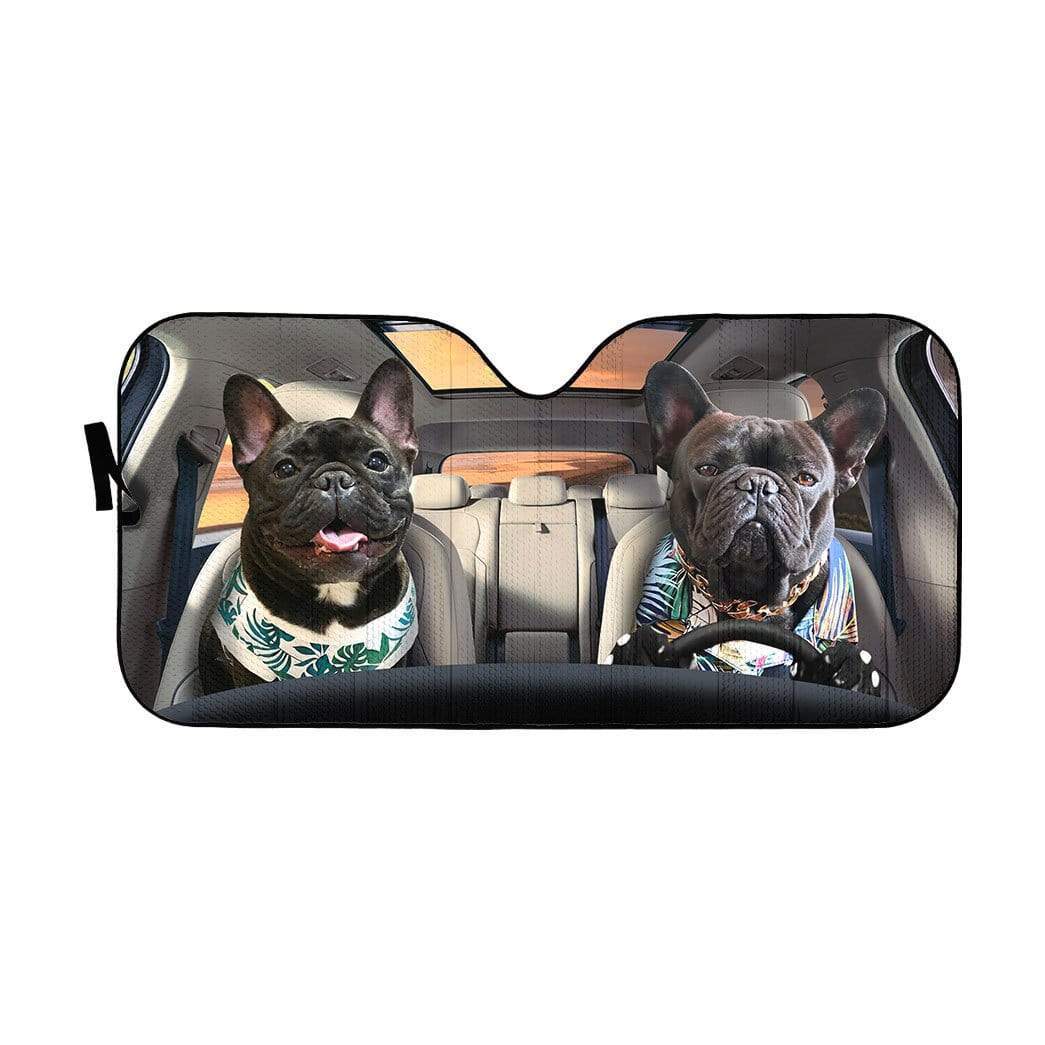 Gearhumans 3D Beach Family Bulldog Custom Car Auto Sunshade