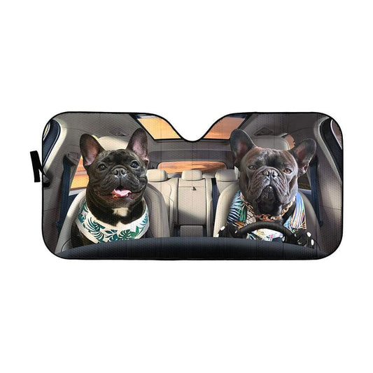 Gearhumans 3D Beach Family Bulldog Custom Car Auto Sunshade