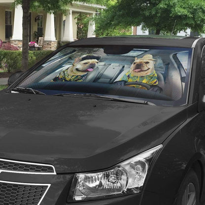 Gearhumans 3D Beach French Bulldogs Custom Car Auto Sunshade