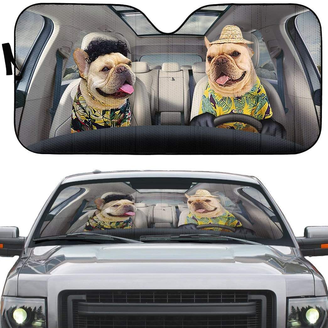 Gearhumans 3D Beach French Bulldogs Custom Car Auto Sunshade