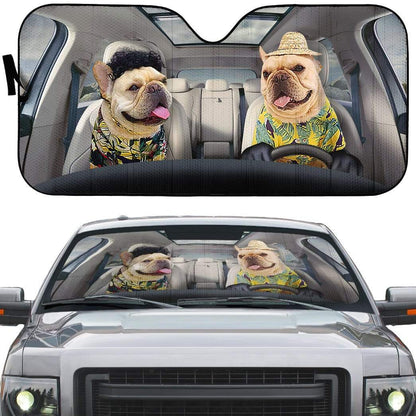 Gearhumans 3D Beach French Bulldogs Custom Car Auto Sunshade
