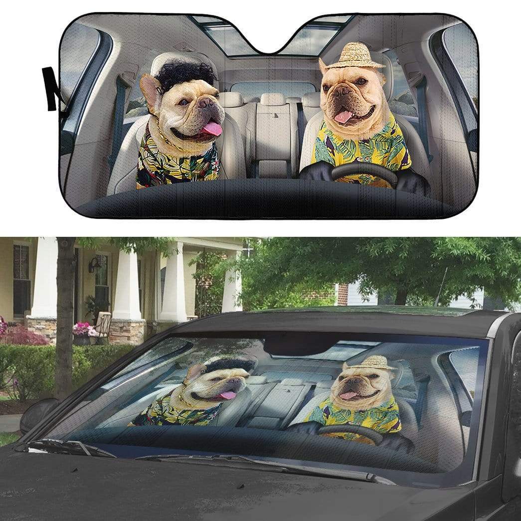 Gearhumans 3D Beach French Bulldogs Custom Car Auto Sunshade