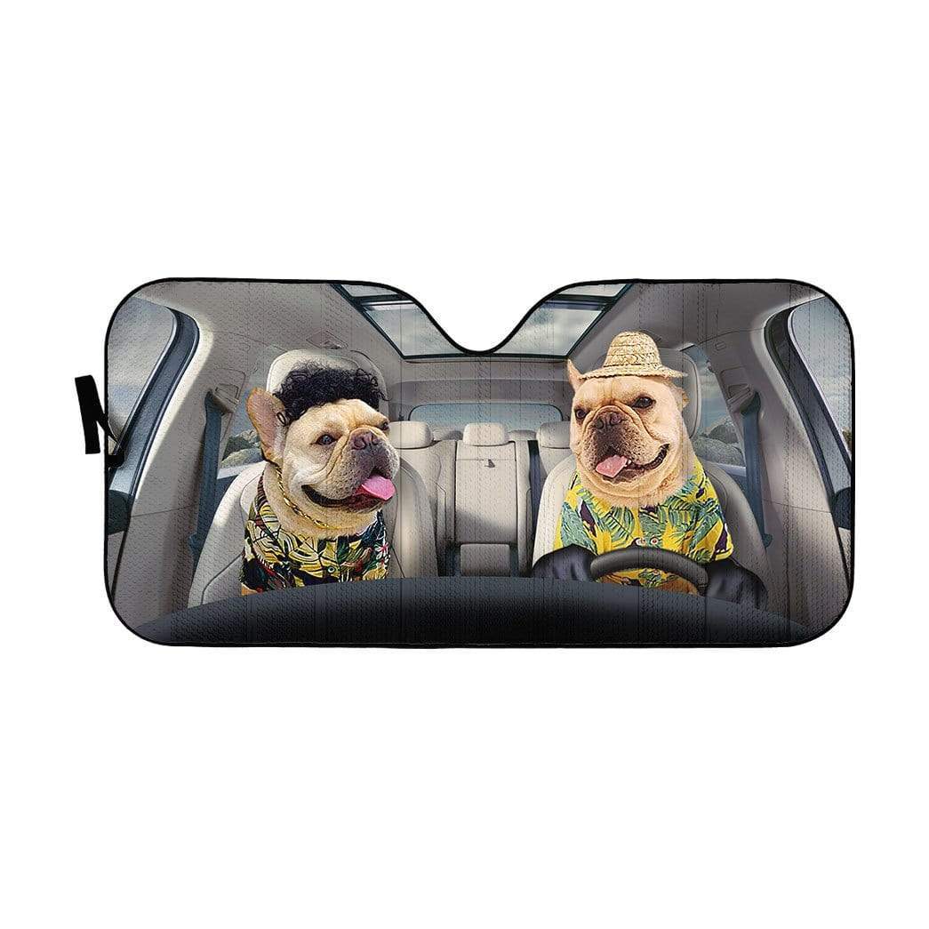 Gearhumans 3D Beach French Bulldogs Custom Car Auto Sunshade