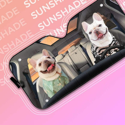 Gearhumans 3D Beach Love Bulldog Couple Custom Car Auto Sunshade