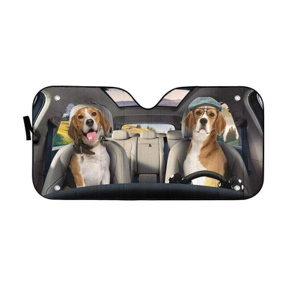 Gearhumans 3D Beagle Dogs Custom Car Auto Sunshade