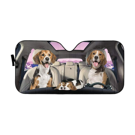 Gearhumans 3D Beagle Family Custom Car Auto Sunshade