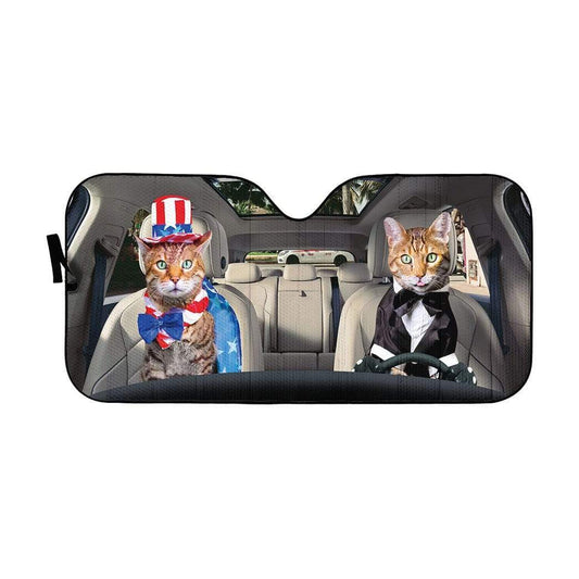 Gearhumans 3D Bengal Cat Couple Custom Car Auto Sunshade
