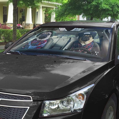 Gearhumans 3D Best Friend Couple Pugs Custom Car Auto Sunshade