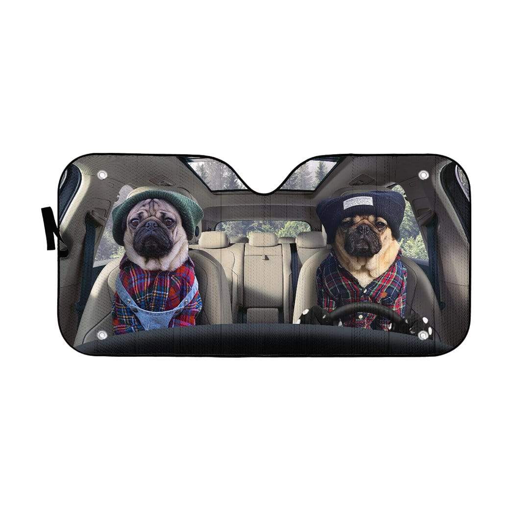 Gearhumans 3D Best Friend Couple Pugs Custom Car Auto Sunshade