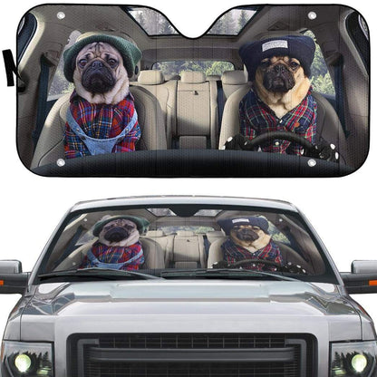 Gearhumans 3D Best Friend Couple Pugs Custom Car Auto Sunshade