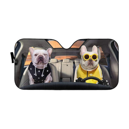 Gearhumans 3D Best Friend Forever Bulldogs Custom Car Auto Sunshade