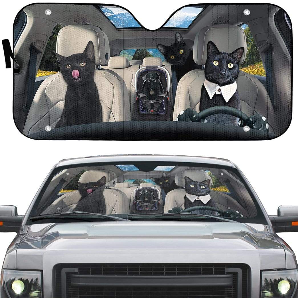 Gearhumans 3D Black Cat Family Custom Car Auto Sunshade