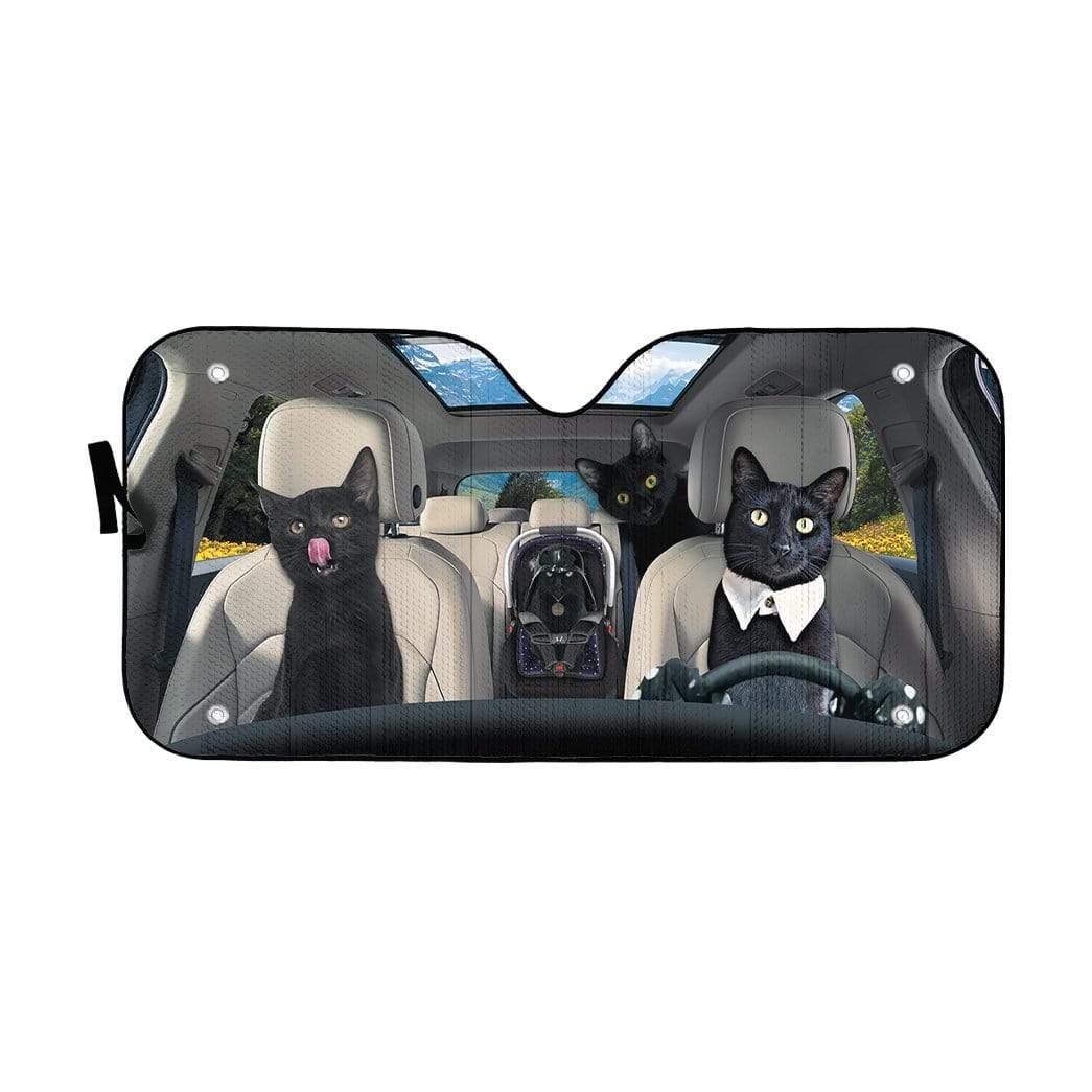 Gearhumans 3D Black Cat Family Custom Car Auto Sunshade