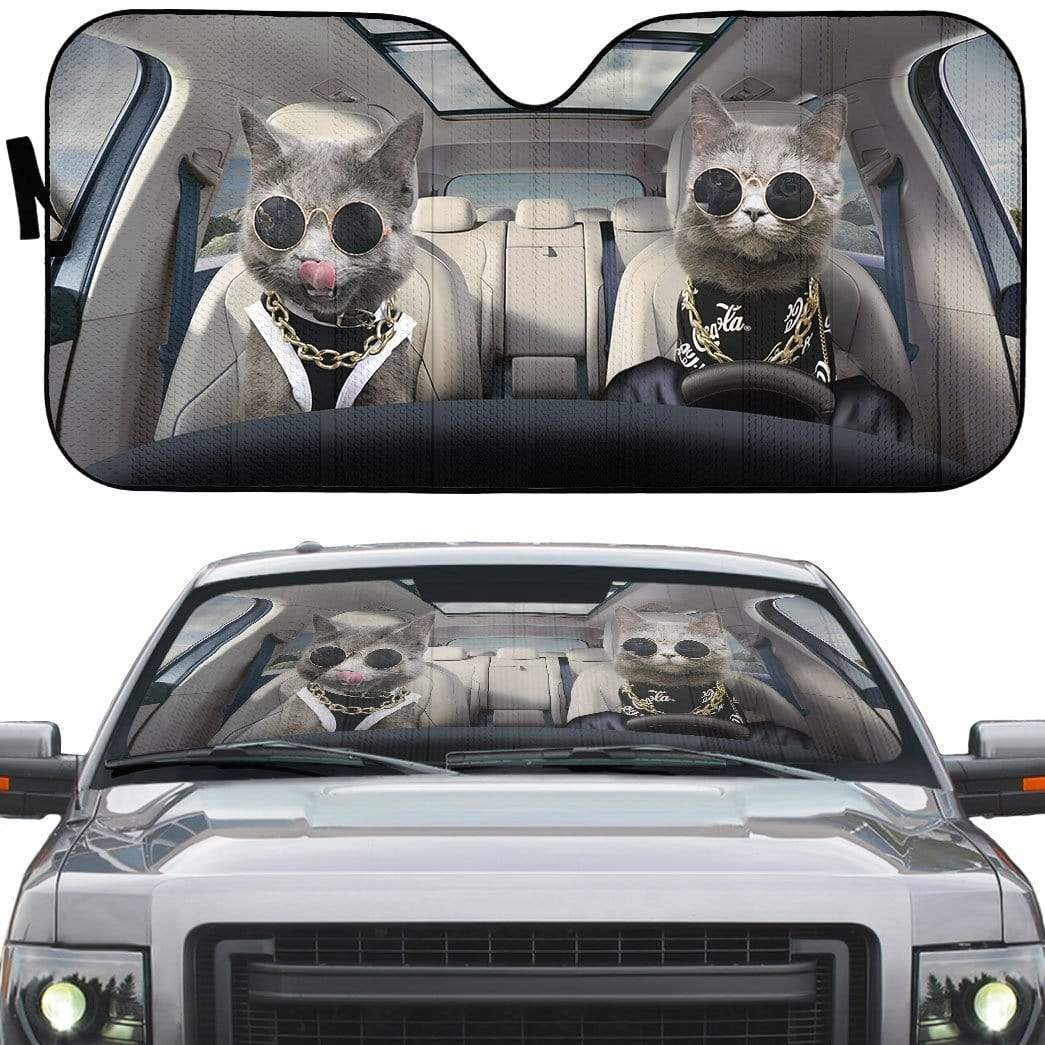 Gearhumans 3D Black Couple Chartreux Cats Custom Car Auto Sunshade