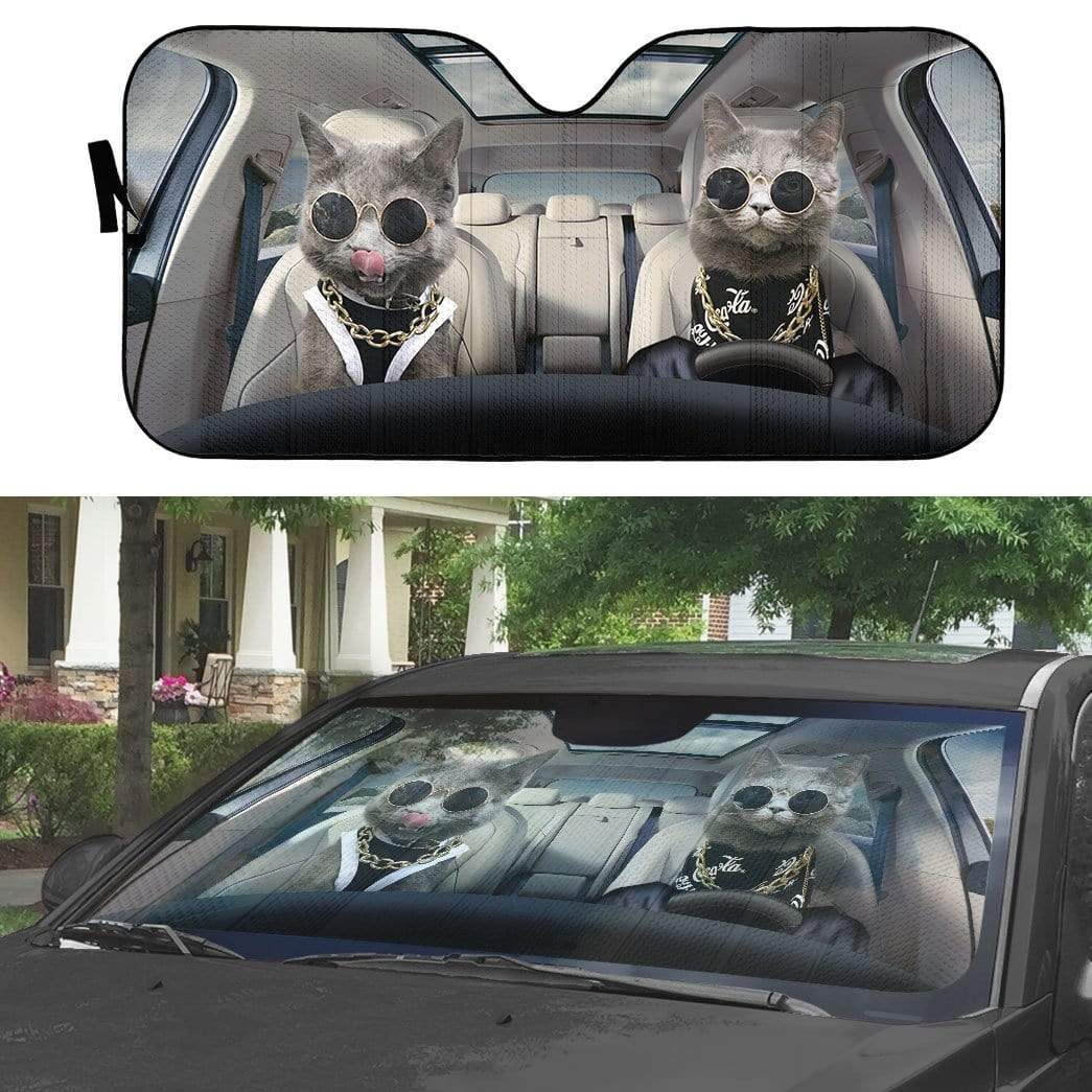 Gearhumans 3D Black Couple Chartreux Cats Custom Car Auto Sunshade