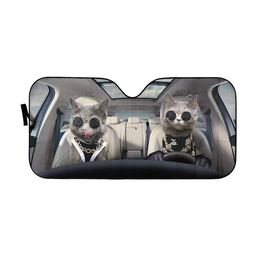 Gearhumans 3D Black Couple Chartreux Cats Custom Car Auto Sunshade