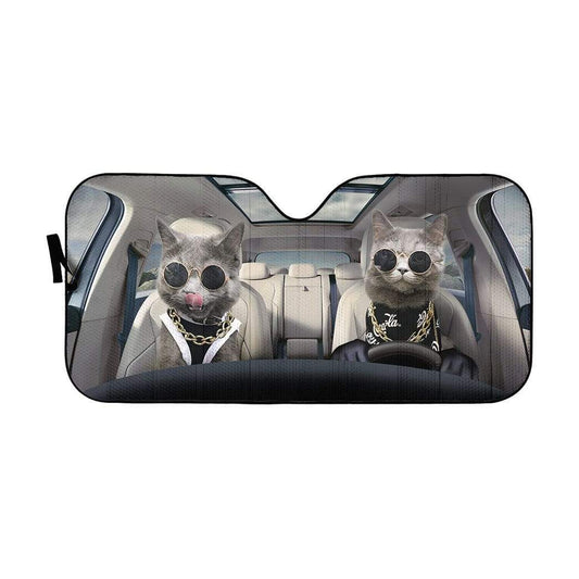 Gearhumans 3D Black Couple Chartreux Cats Custom Car Auto Sunshade
