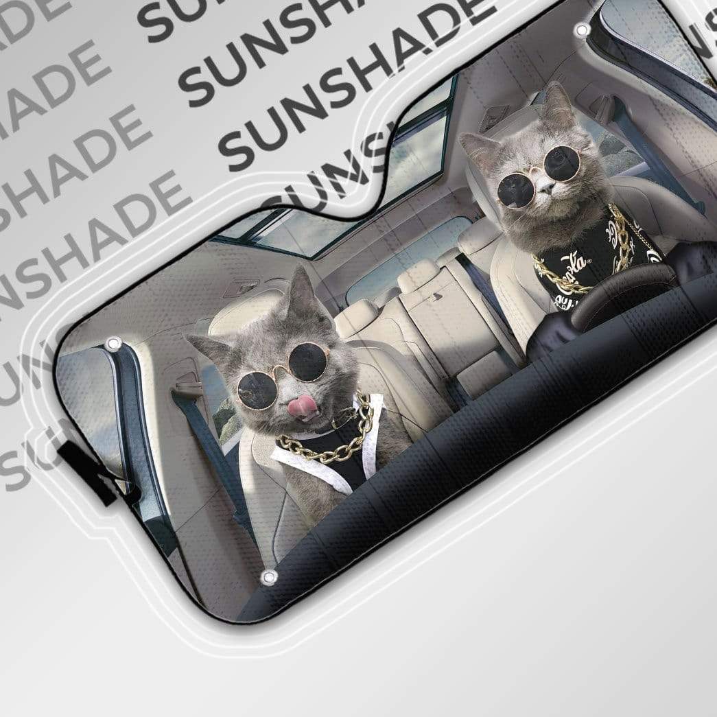 Gearhumans 3D Black Couple Chartreux Cats Custom Car Auto Sunshade