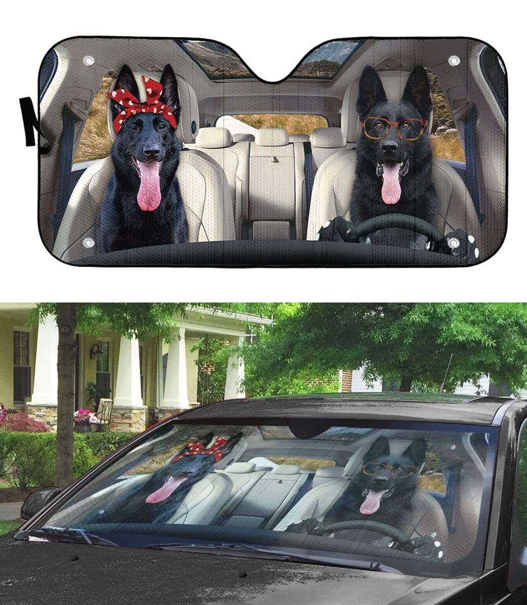 Gearhumans 3D Black German Shepherd Dog Custom Car Auto Sunshade