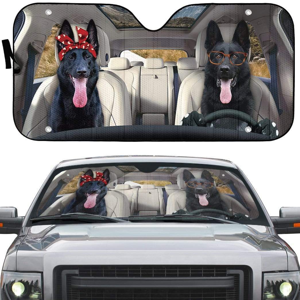 Gearhumans 3D Black German Shepherd Dog Custom Car Auto Sunshade