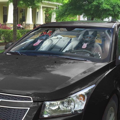 Gearhumans 3D Black German Shepherd Dog Custom Car Auto Sunshade