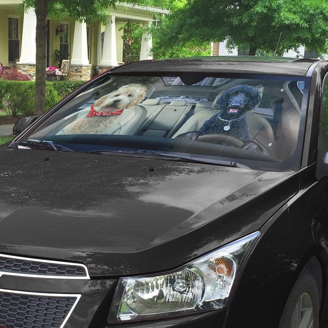 Gearhumans 3D Black Poodle And Goldendoodle Custom Car Auto Sunshade