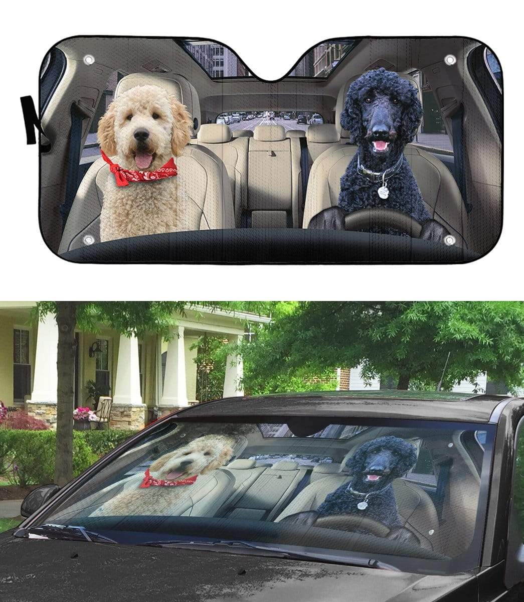 Gearhumans 3D Black Poodle And Goldendoodle Custom Car Auto Sunshade