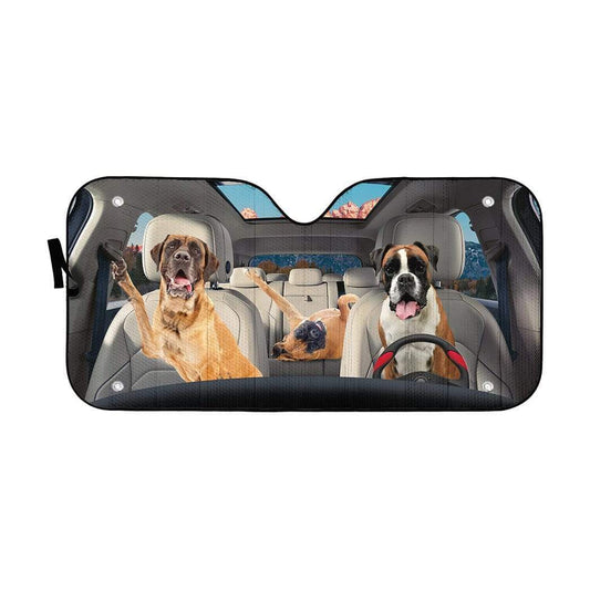 Gearhumans 3D Boxer Family Custom Car Auto Sunshade