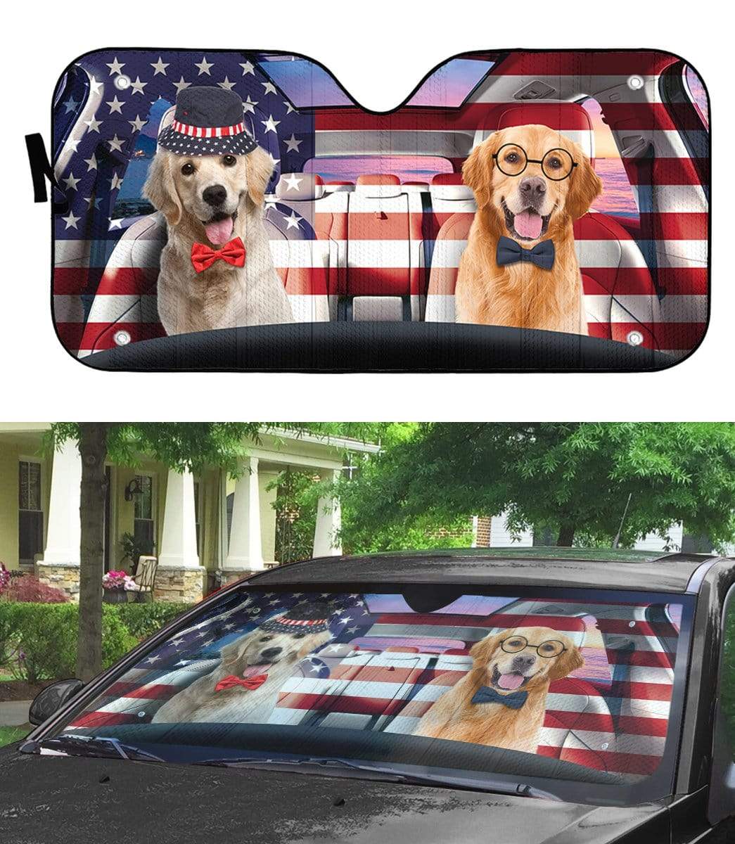 Gearhumans 3D Brother Of Retriever on Indepedence Day Custom Car Auto Sunshade