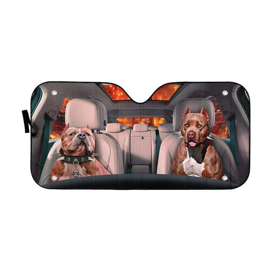 Gearhumans 3D Buff Pit Bulls Custom Car Auto Sunshade