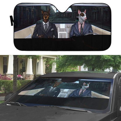 Gearhumans 3D Bull Terrier And Doberman Custom Car Auto Sunshade