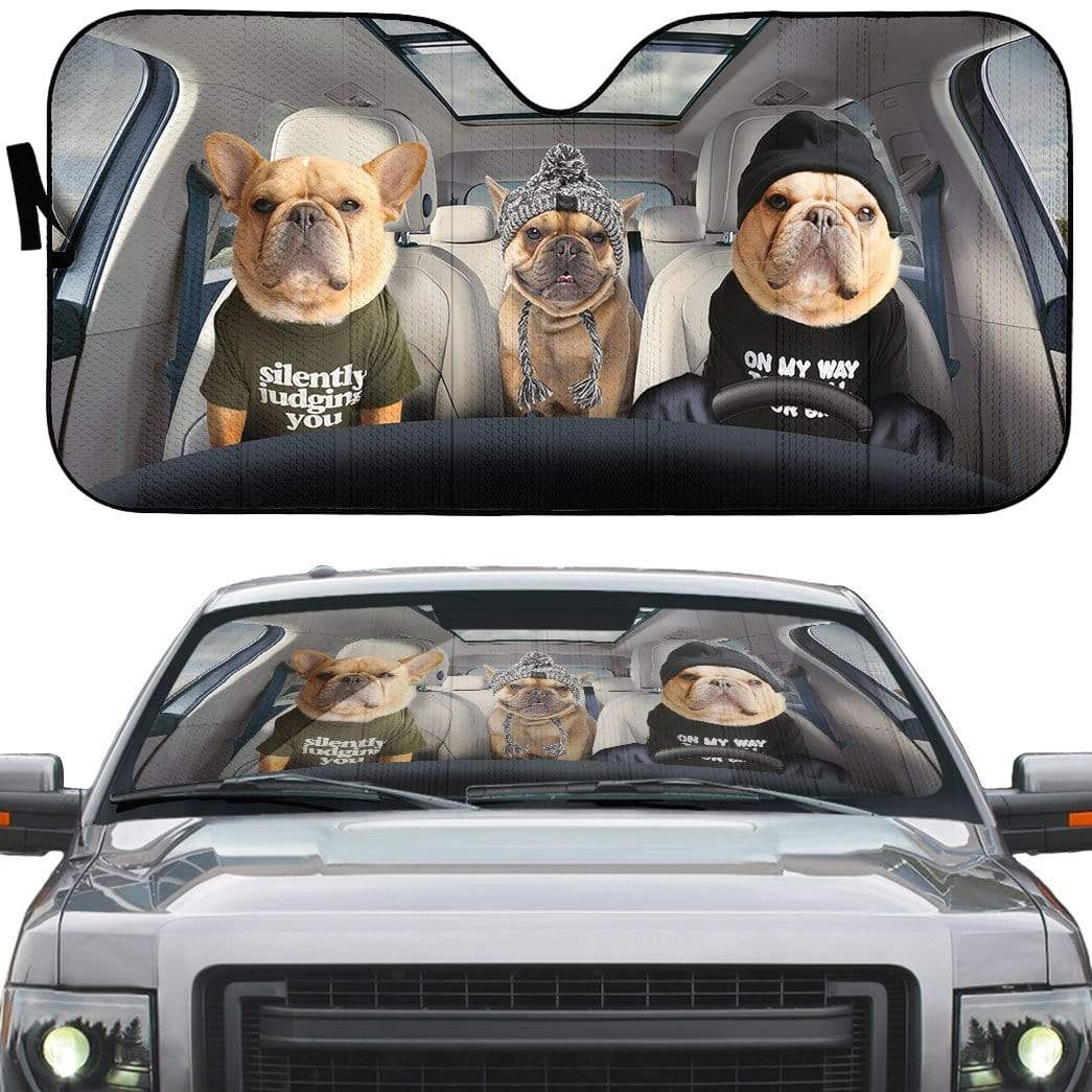 Gearhumans 3D Bulldog Family Custom Car Auto Sunshade