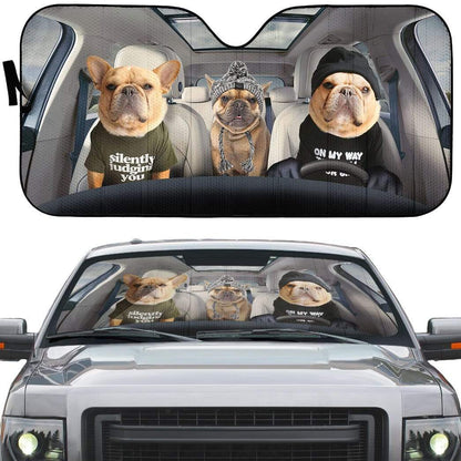 Gearhumans 3D Bulldog Family Custom Car Auto Sunshade