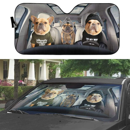 Gearhumans 3D Bulldog Family Custom Car Auto Sunshade