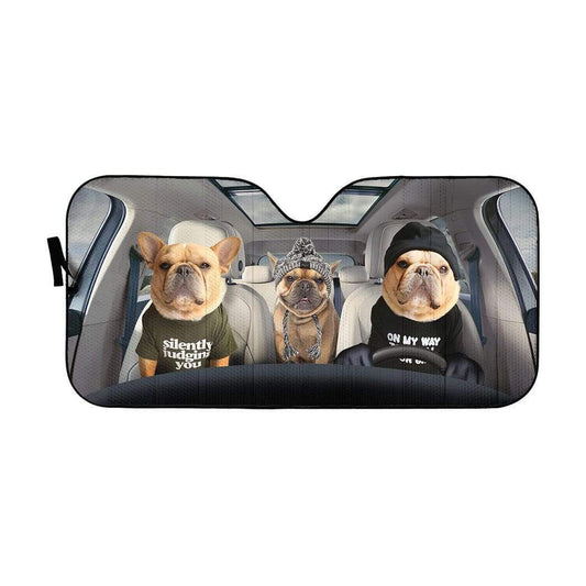 Gearhumans 3D Bulldog Family Custom Car Auto Sunshade