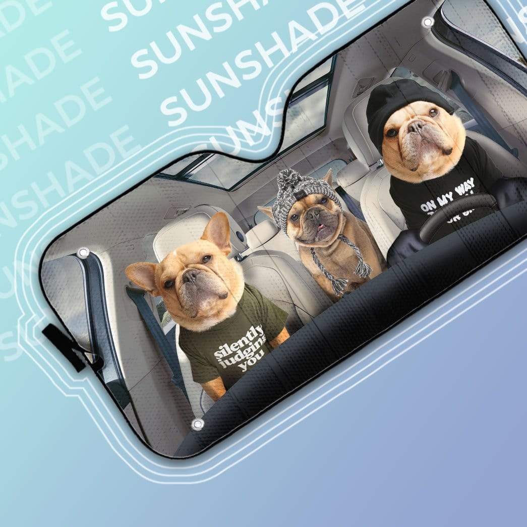 Gearhumans 3D Bulldog Family Custom Car Auto Sunshade