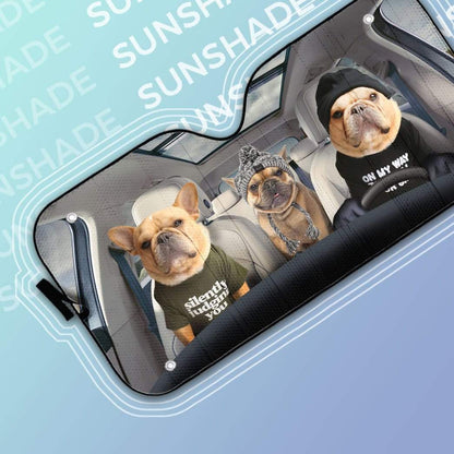 Gearhumans 3D Bulldog Family Custom Car Auto Sunshade