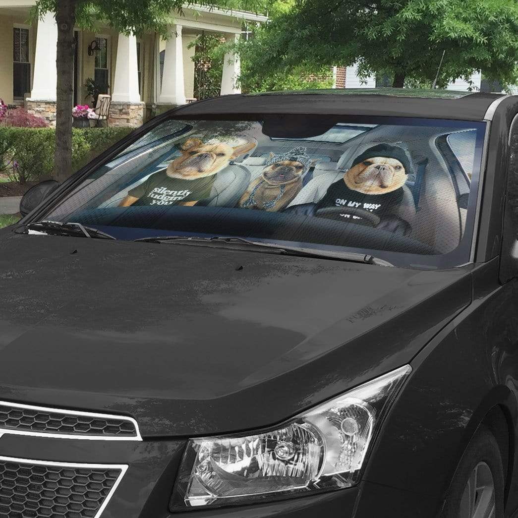 Gearhumans 3D Bulldog Family Custom Car Auto Sunshade